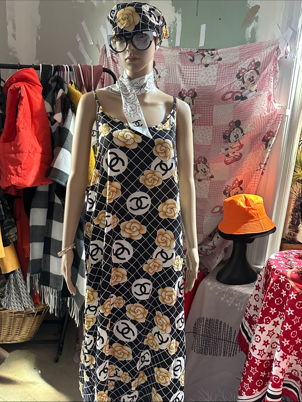 Black & Cream Floral Print Slip Dress